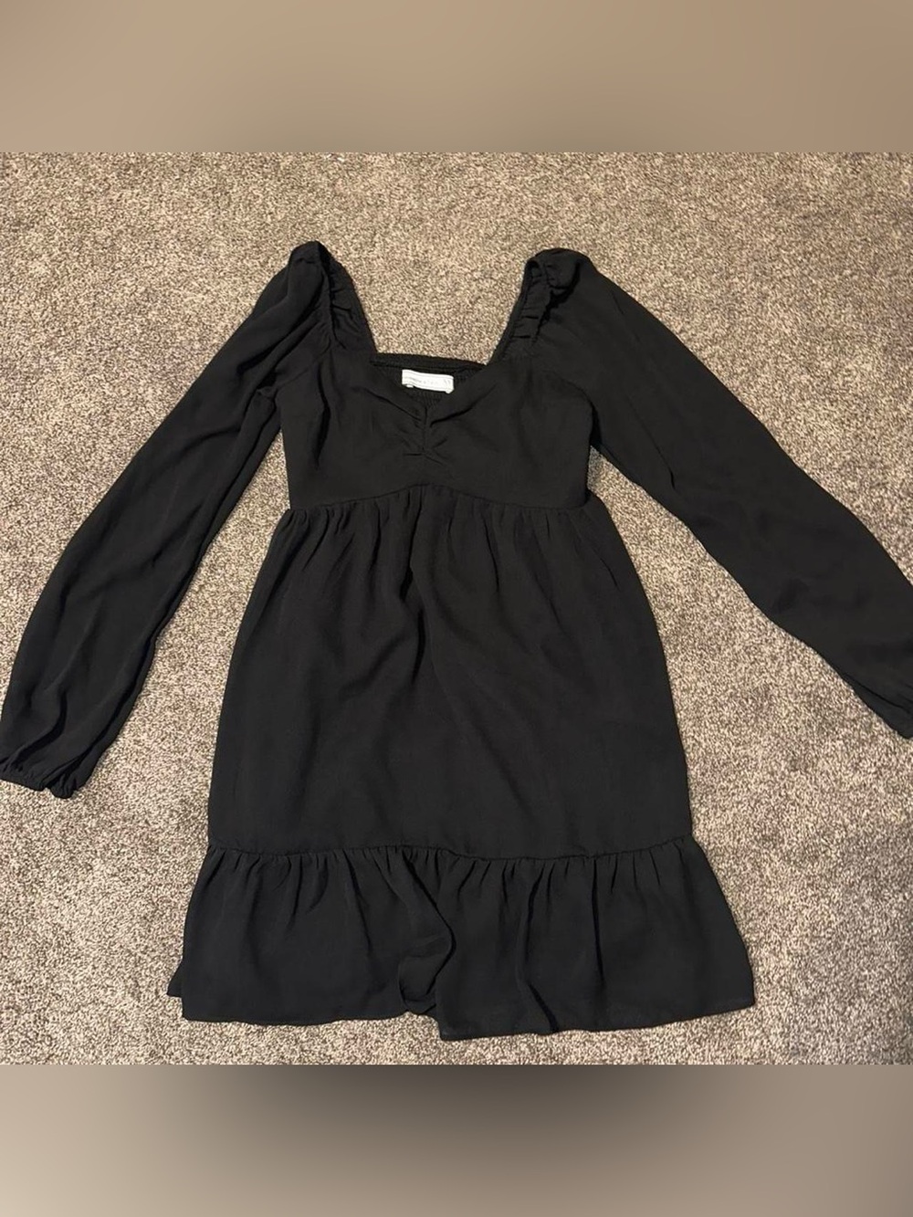 Abercrombie & Fitch Black Long-Sleeve Ruffle-Trim Mini Dress